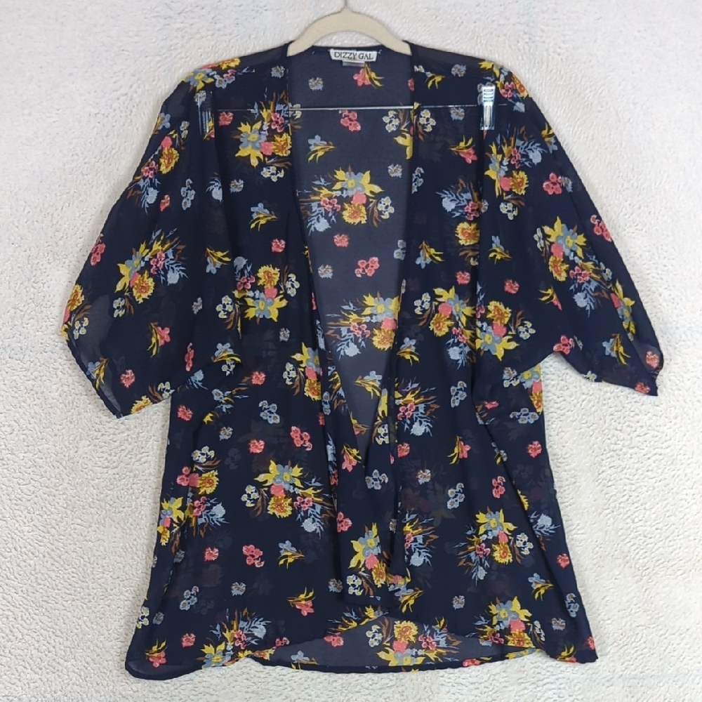 Dizzy Gal Women's Navy Chiffon Floral Cover Size S